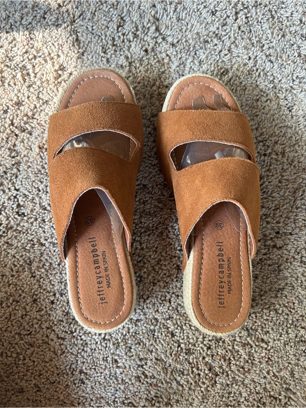 Jeffrey Campbell Cognac Suede Double-Band Slide Sandals